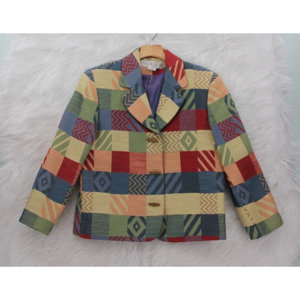Vintage Doncaster Blazer Women's 10 Geometric Long Sleeve Lined Color block